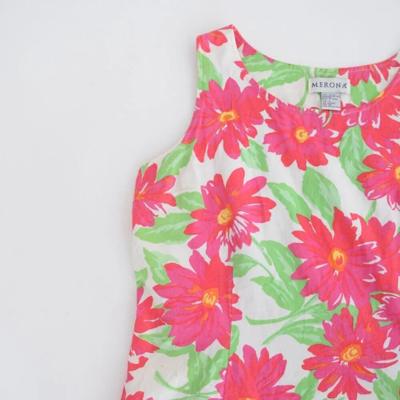 Vintage 90s Merona Pink And Green Floral Daisy  Midi Dress Size L - Picture 11 of 14